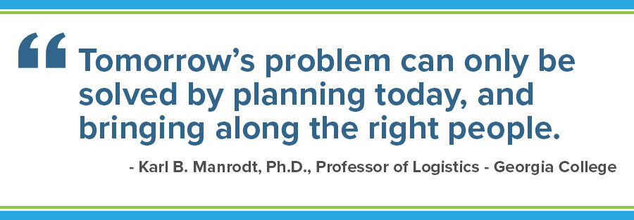 Tomorrow's problem can only be solved by planning today, and bringing along the right people. | Quote by Karl B. Manrodt, Ph.D.